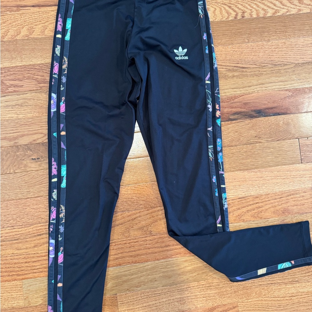 Adidas Black Leggings with Vibrant Side Stripes